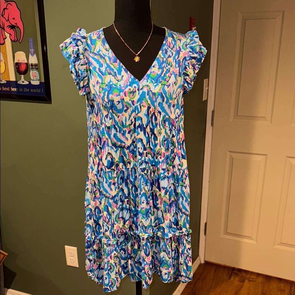 EUC Umgee Vibrant Blue Patterned Dress/Tunic